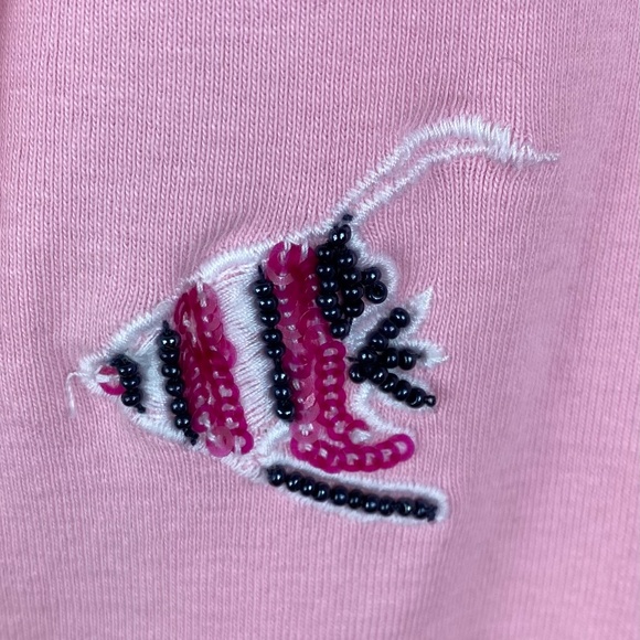 Talbots 2X 18 20 XXL Top Shirt Tunic Pink Fish Embroidered Beaded - Picture 3 of 4